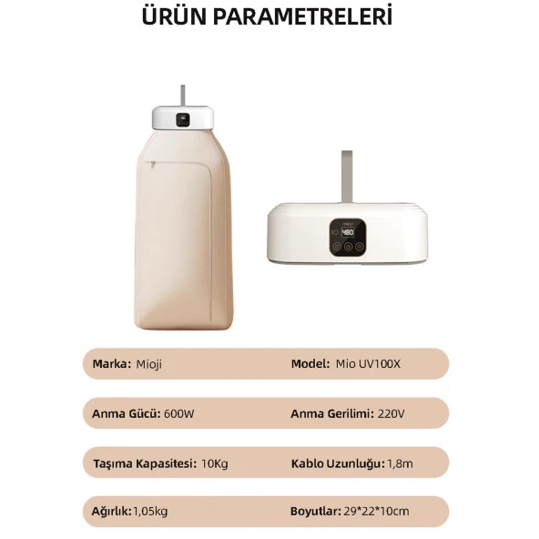 Mioji Mio UV100X Yeni Nesil UV Işıklı Taşınabilir Portatif Askılı Katlanabilir Çamaşır Kurutma Makinesi - 10