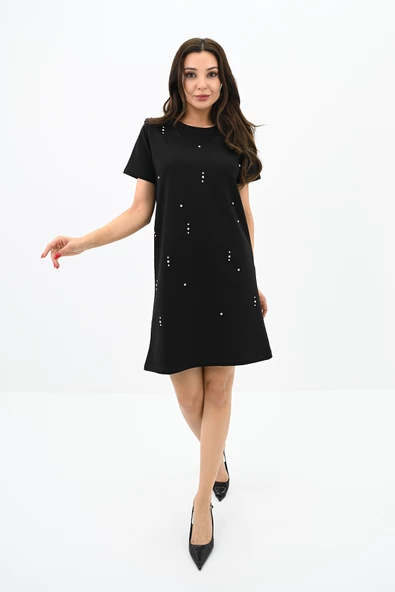 Kadın Taşlı Kısa Kollu Elbise 5212-24 - 3