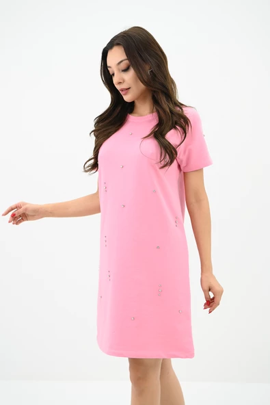 Kadın Taşlı Kısa Kollu Elbise 5212-24 - 7