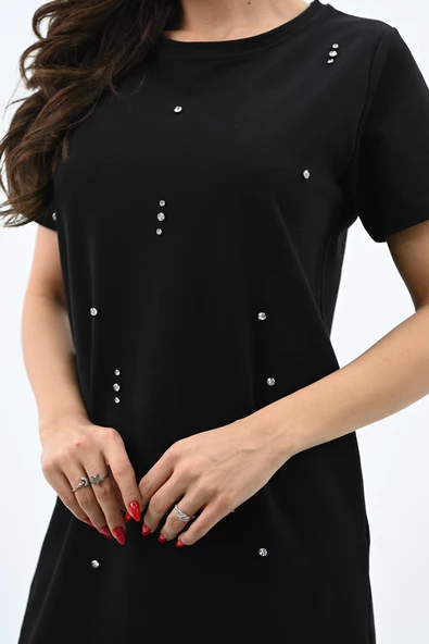 Kadın Taşlı Kısa Kollu Elbise 5212-24 - 6