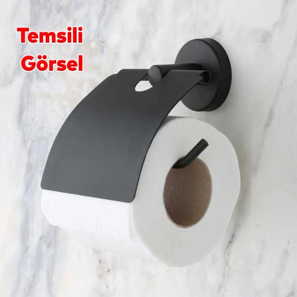 Tuvalet Kağıtlık Aparat Kapalı WC Kağıt Standı Paslanmaz Yapışkanlı Metal Sağlam Siyah Renk - 5