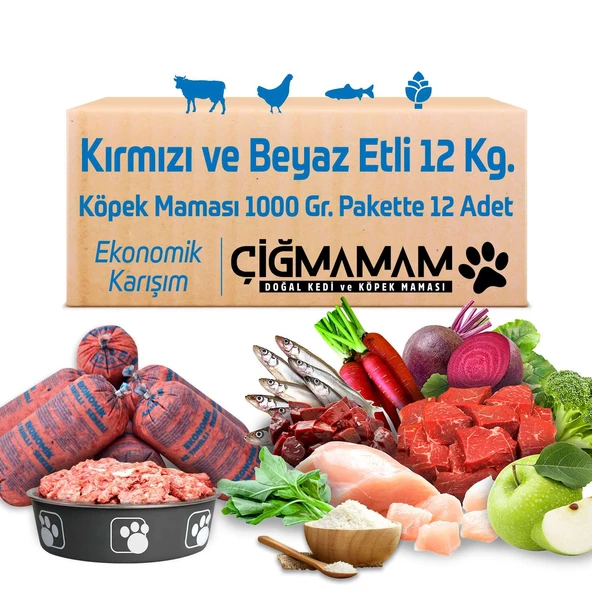 Çiğmamam Ekonomik Az Tahıllı Köpek Barf Maması 12kg 1000 gr 12 ADET