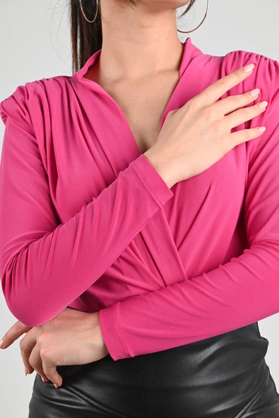 Kadın Omuz Büzgü Çıtçıtlı Body 1678-24 - 11