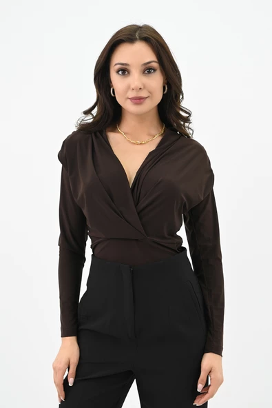 Kadın Omuz Büzgü Çıtçıtlı Body 1678-24 - 6