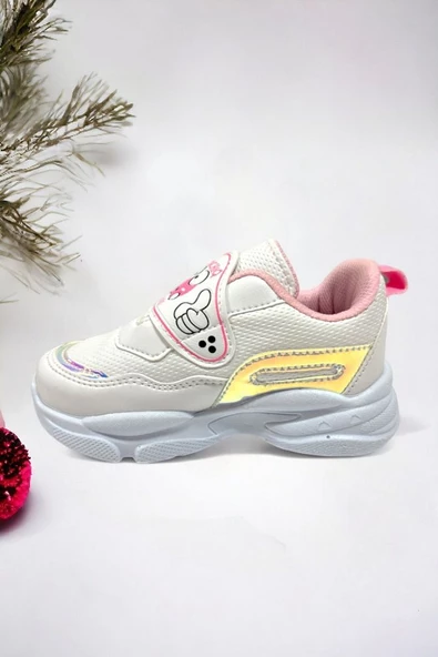 Memory Foam Tabanlı Işıklı Kız Çocuk Bebek Spor Sneakers (ÇOCUKSPOR04-BeyazPembe ) - 3