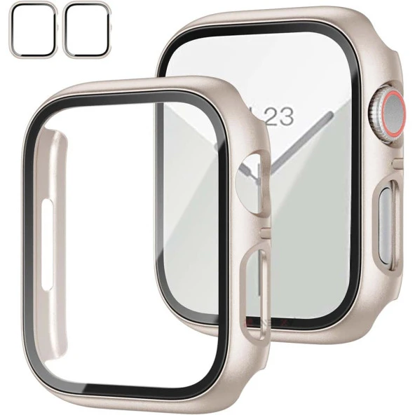 Apple Watch 45MM 7-8-9 SE Seri Uyumlu Starlight 360 Derece Koruma ve Temperli Cam Ekran Koruyucu