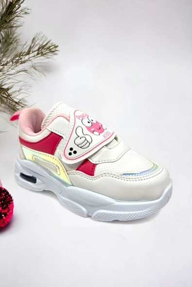 Memory Foam Tabanlı Işıklı Kız Çocuk Bebek Spor Sneakers (ÇOCUKSPOR04-BeyazPembe ) - 2
