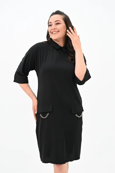 Kadın Büyük Beden Polo Yaka Elbise 5214-24 - 2