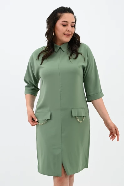 Kadın Büyük Beden Polo Yaka Elbise 5214-24 - 10