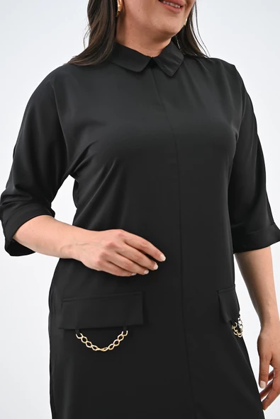 Kadın Büyük Beden Polo Yaka Elbise 5214-24 - 5