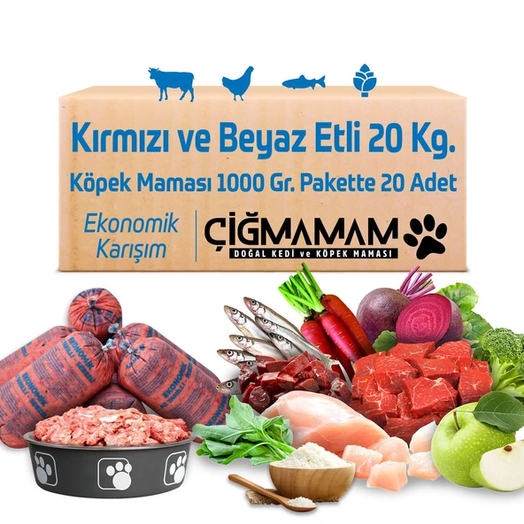 Çiğmamam Ekonomik Az Tahıllı Köpek Barf Maması 20 x 1000 GR 20 ADET