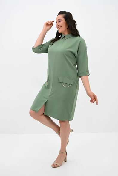 Kadın Büyük Beden Polo Yaka Elbise 5214-24 - 11