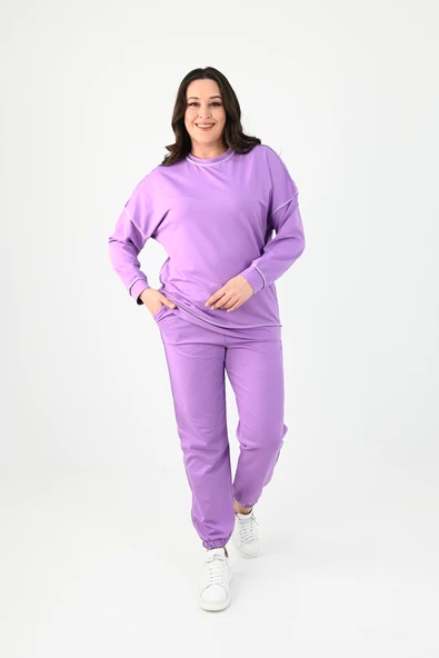 Kadın Büyük Beden Ters Dikişli Eşofman Takımı 8082 - 6