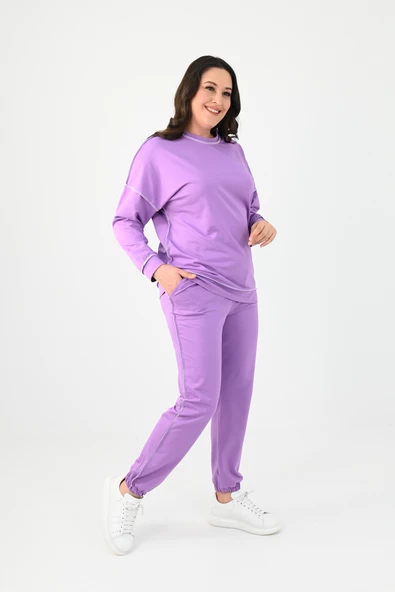 Kadın Büyük Beden Ters Dikişli Eşofman Takımı 8082 - 7