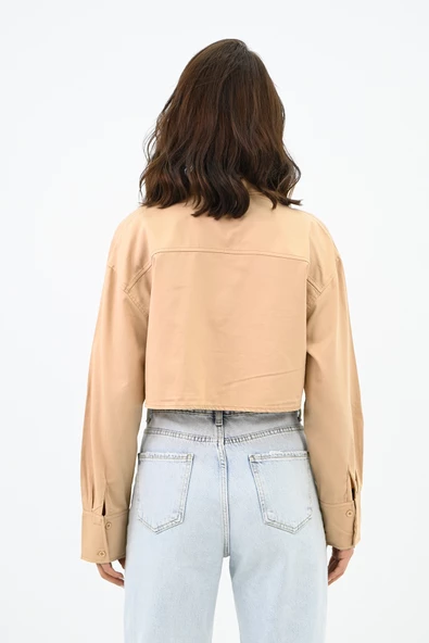 Kadın Crop Cep Detaylı Gömlek 1672-24 - 8