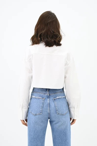 Kadın Crop Cep Detaylı Gömlek 1672-24 - 4