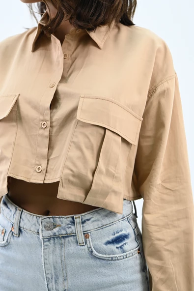 Kadın Crop Cep Detaylı Gömlek 1672-24 - 10