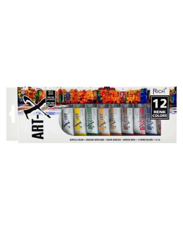 Rich Art-X 12 ml 12 Renk Tüp Akrilik Boya 07521