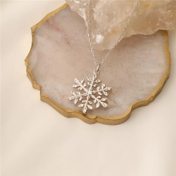 925 Ayar Gümüş Kar Tanesi Kolye - CNS00133 - Resim 3
