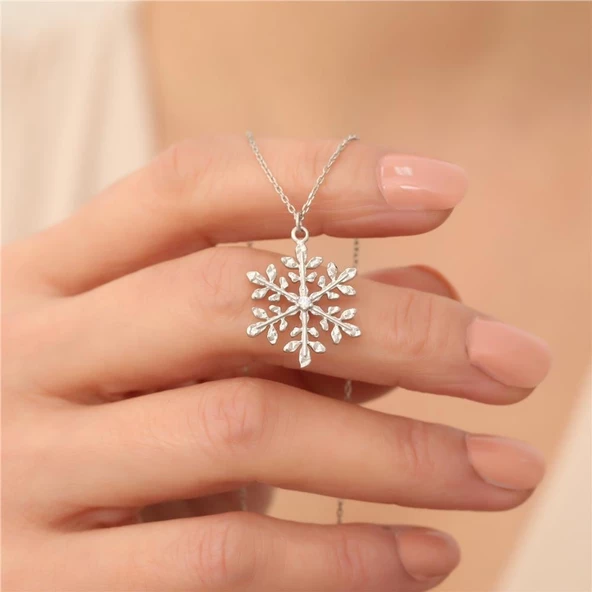 925 Ayar Gümüş Kar Tanesi Kolye - CNS00133 - Resim 2