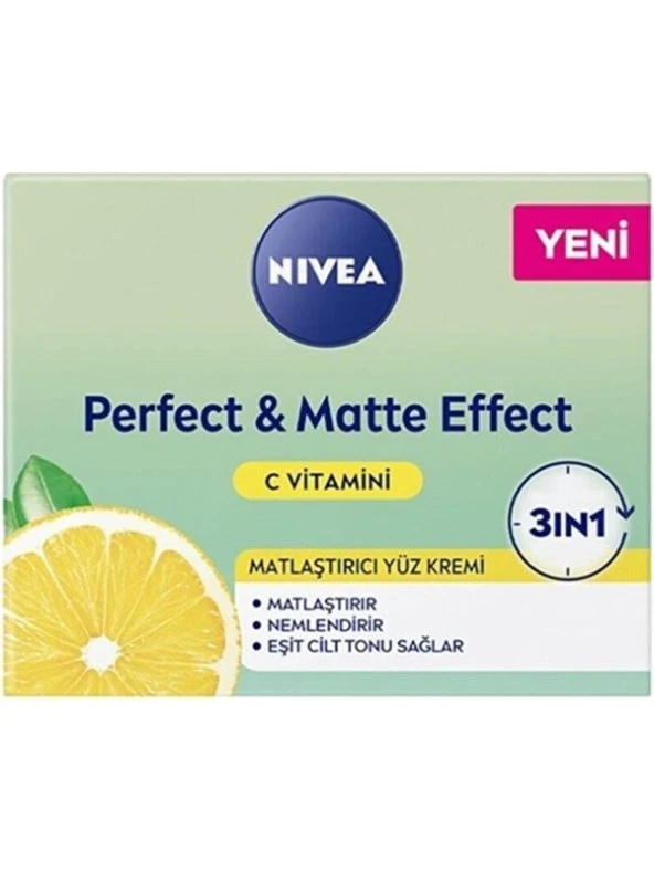 NIVEA Perfect & Matte C Vitaminli Yüz Bakım Kremi 50 ml,Nemlendirici Etki