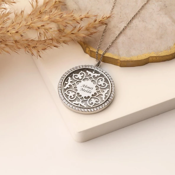 925 Ayar Gümüş Kişiye Özel İsim Yazılı Kalp Desenli Kolye- CNS00131 - Resim 3