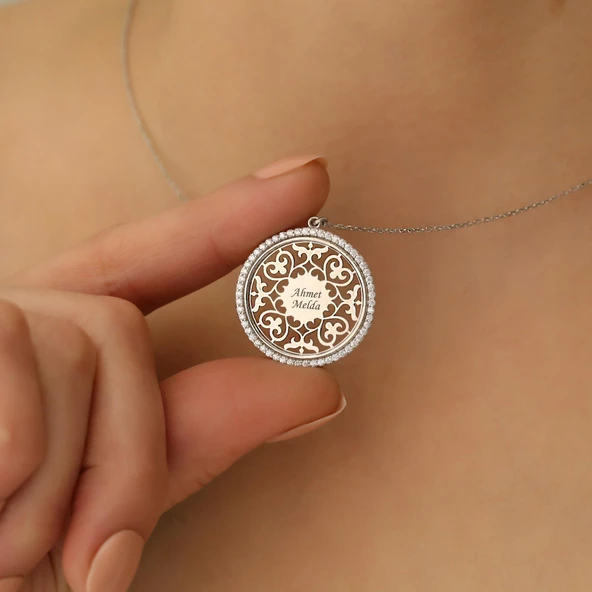 925 Ayar Gümüş Kişiye Özel İsim Yazılı Kalp Desenli Kolye- CNS00131 - Resim 4