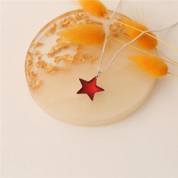 925 Ayar Gümüş Kırmız Mineli Yıldız Kolye ürün görseli 1