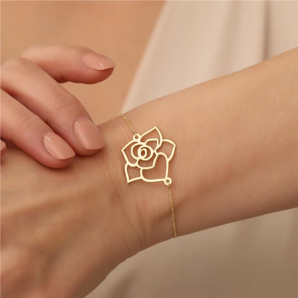 925 Ayar Gümüş Gül Desenli Bileklik - Resim 5