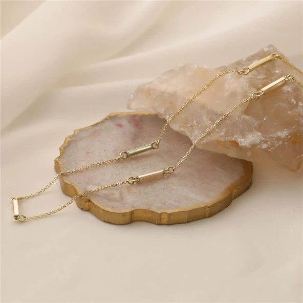 925 Ayar Gümüş Çubuk Detaylı Zincir Kolye - CN00153 - Resim 3