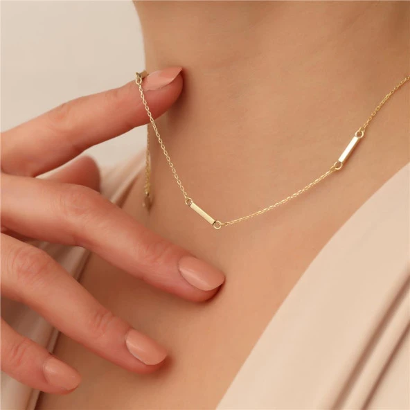 925 Ayar Gümüş Çubuk Detaylı Zincir Kolye - CN00153 ürün görseli 1