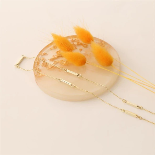 925 Ayar Gümüş Çubuk Detaylı Zincir Kolye - CN00153 - Resim 4