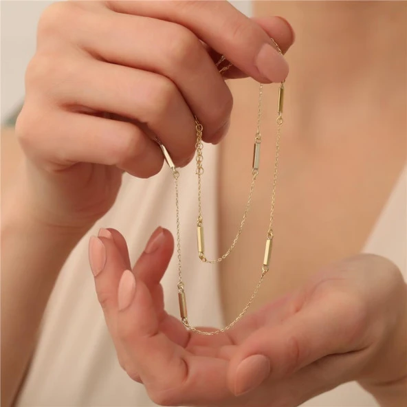 925 Ayar Gümüş Çubuk Detaylı Zincir Kolye - CN00153 - Resim 5