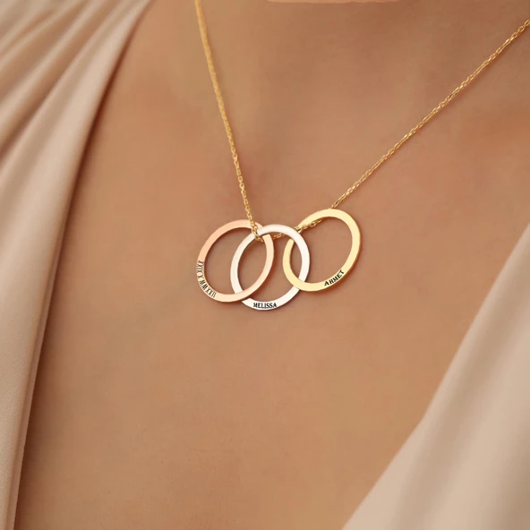 14 Ayar Altın Mikron Kaplama Kişiye Özel İsim Yazılı Aile Halkası Kolye - CN00173 - Resim 2