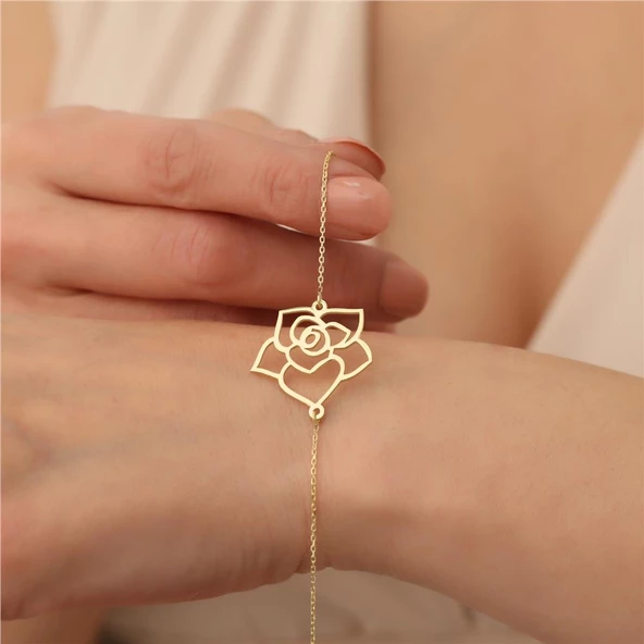 925 Ayar Gümüş Gül Desenli Bileklik - Resim 3