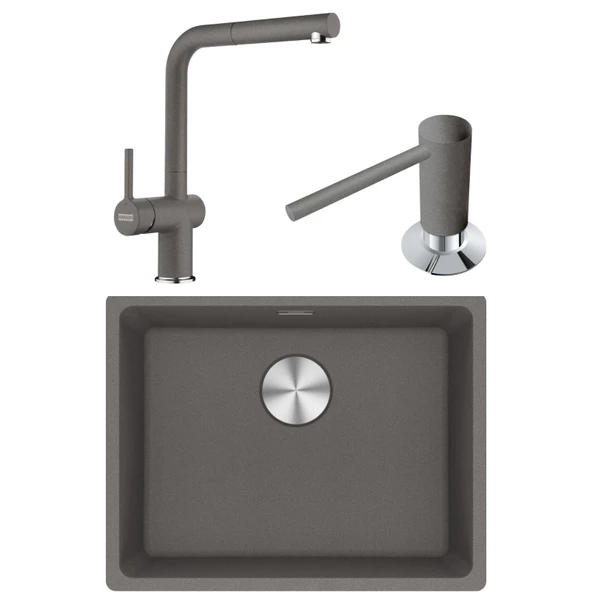 Franke Maris MRG 110-52 Granit Eviye-Active Plus Doccia 2.0 Armatür-Sıvı Sabunluk Üçlü Set Stone Grey