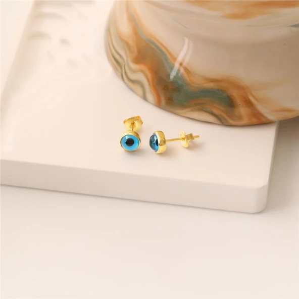 925 Ayar Gümüş Mineli Nazar Boncuklu Küpe - 2