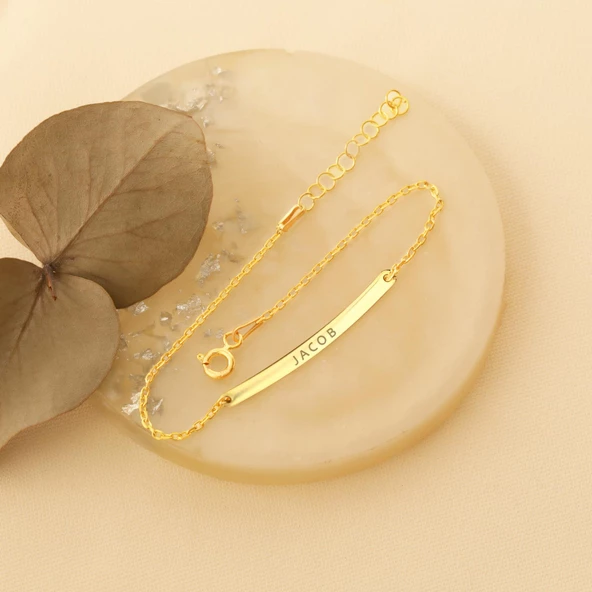 925 Ayar Gümüş Kişiye Özel İnce Plaka Bileklik - Resim 4