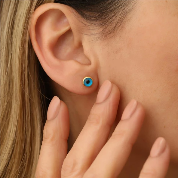 925 Ayar Gümüş Mineli Nazar Boncuklu Küpe - 3