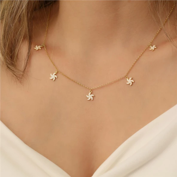 925 Ayar Gümüş Rüzgar Gülü Kolye - CNS00129 ürün görseli 1