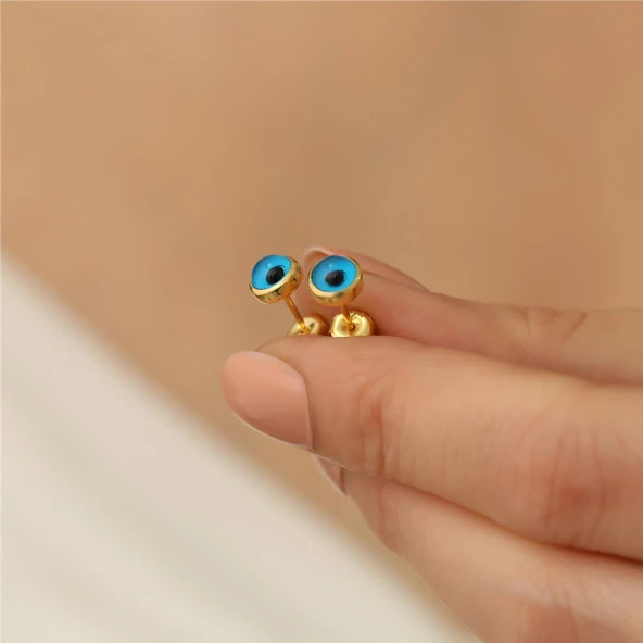 925 Ayar Gümüş Mineli Nazar Boncuklu Küpe - 5