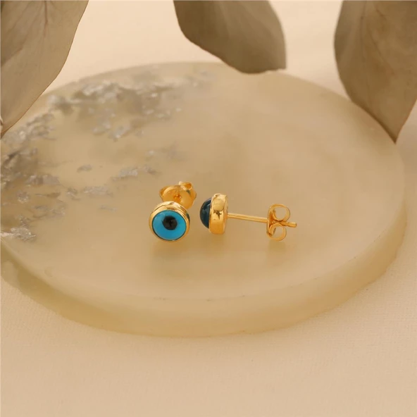 925 Ayar Gümüş Mineli Nazar Boncuklu Küpe - 4