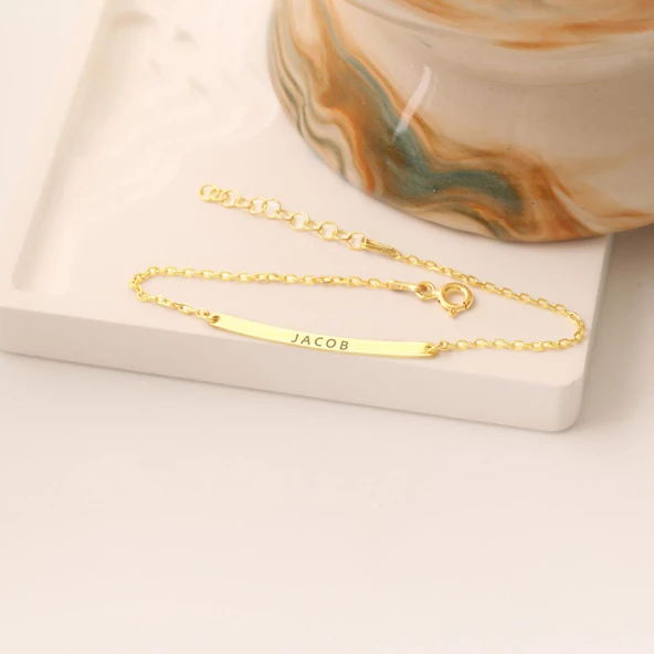 925 Ayar Gümüş Kişiye Özel İnce Plaka Bileklik - Resim 2