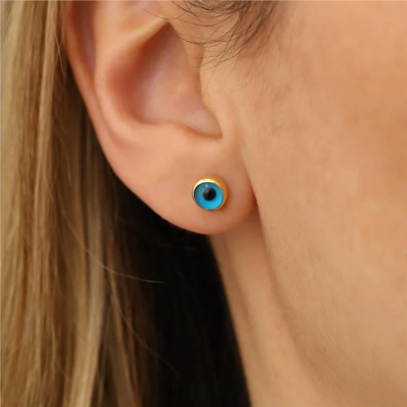 925 Ayar Gümüş Mineli Nazar Boncuklu Küpe