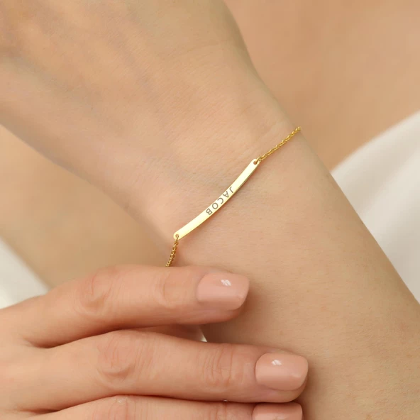 925 Ayar Gümüş Kişiye Özel İnce Plaka Bileklik - Resim 5