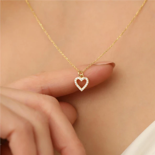 925 Ayar Gümüş Taşlı Kalp Bayan Hediye Kolye - CNS00120 ürün görseli 1