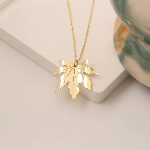 925 Ayar Gümüş Çınar Yaprağı Kolye - CN00131 - Resim 3