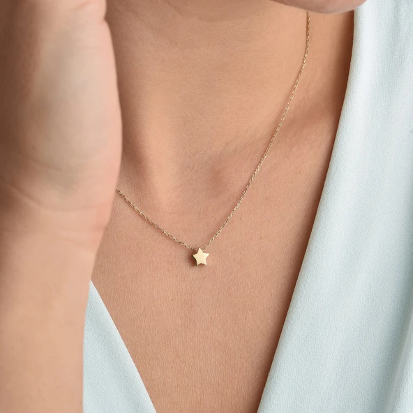 14 Ayar Altın Kaplama Yıldız Gümüş Kolye CN00142 - Resim 3