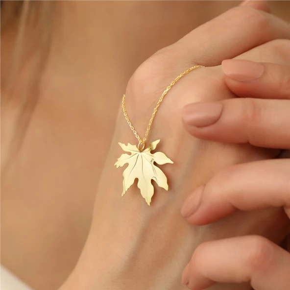 925 Ayar Gümüş Çınar Yaprağı Kolye - CN00131 - Resim 2