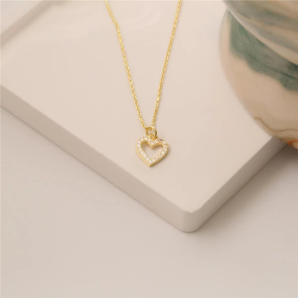 925 Ayar Gümüş Taşlı Kalp Bayan Hediye Kolye - CNS00120 - Resim 4